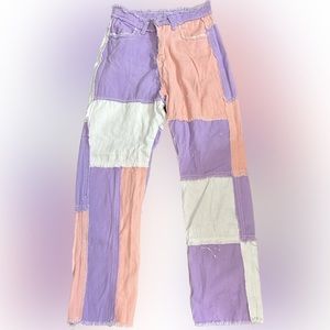 Cute pink purple and white color block jeans only worn once